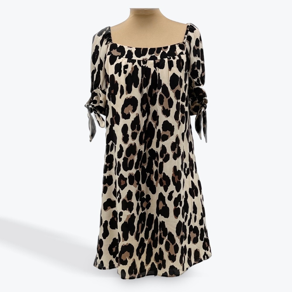 VINTAGE Nanette Lepore Women's Leopard Print Dress Size 6 Square Neck Tie Sleeve